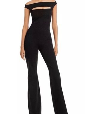 Chiara Boni Black Off-Shoulder Wide-Leg Jumpsuit with Chest Cutout